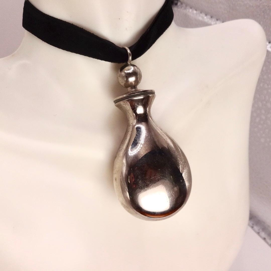 Vintage Perfume Oil Bottle 925 Sterling silver Pendant Necklace