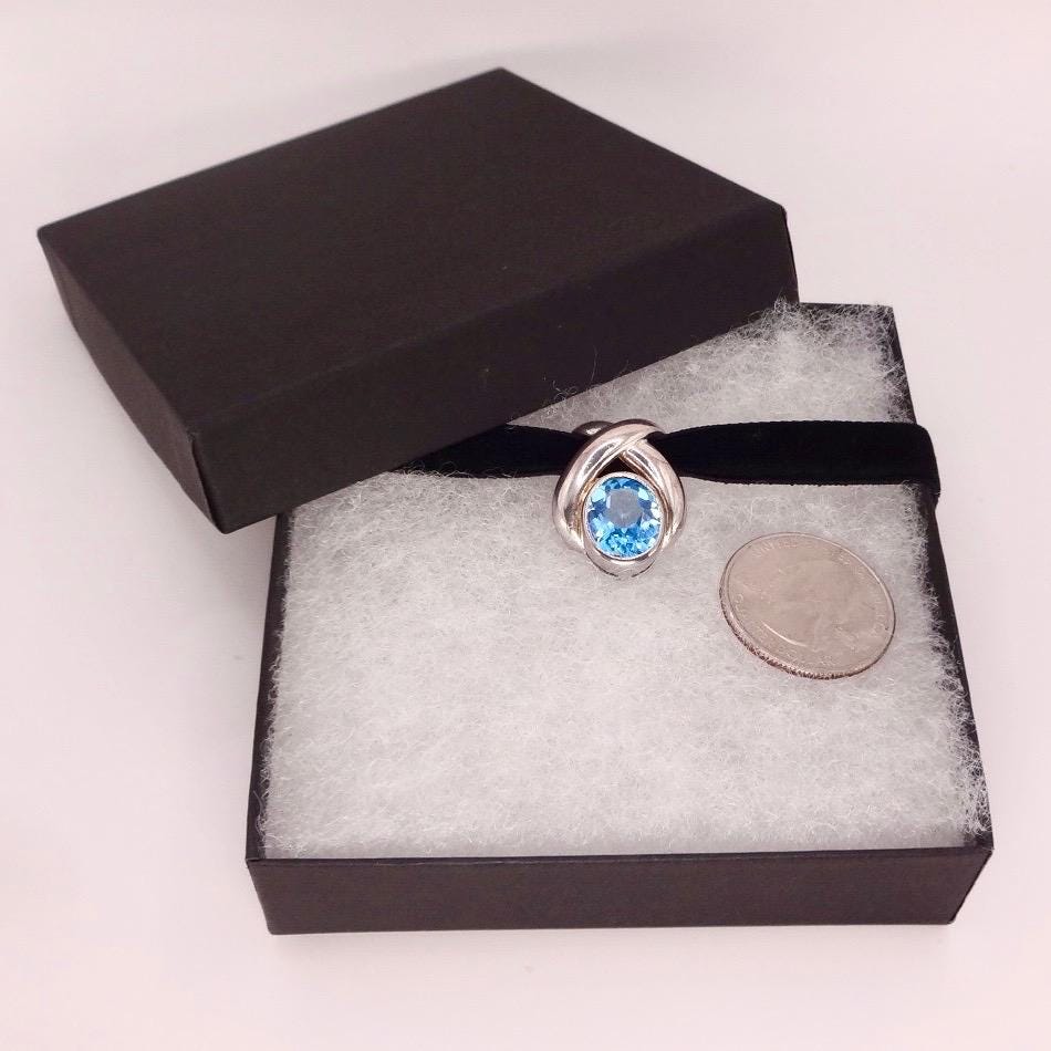 Vintage Genuine Blue Topaz 925 Sterling Silver Deco Choker Necklace Pendant