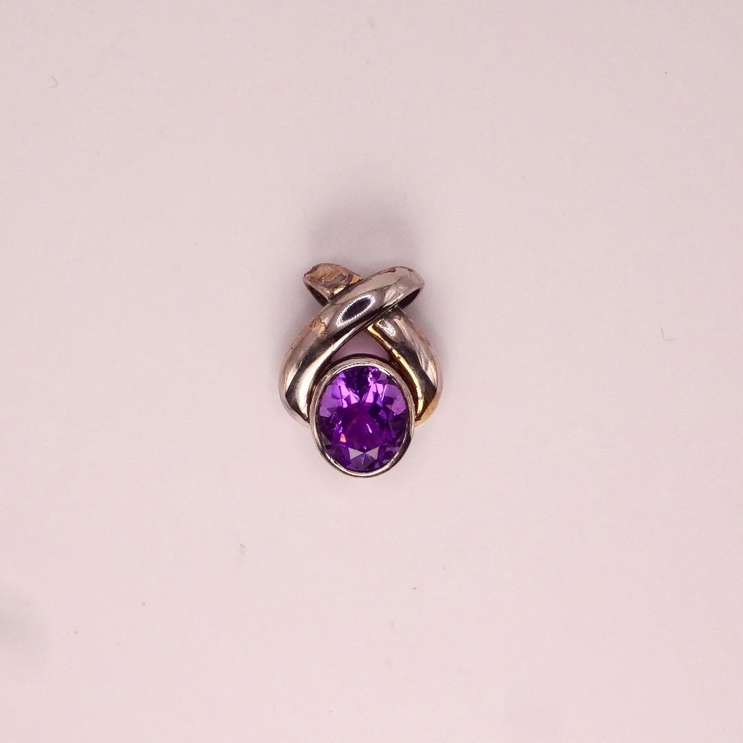 Vintage Purple Amethyst Choker 925 Sterling Silver Pendant Necklace