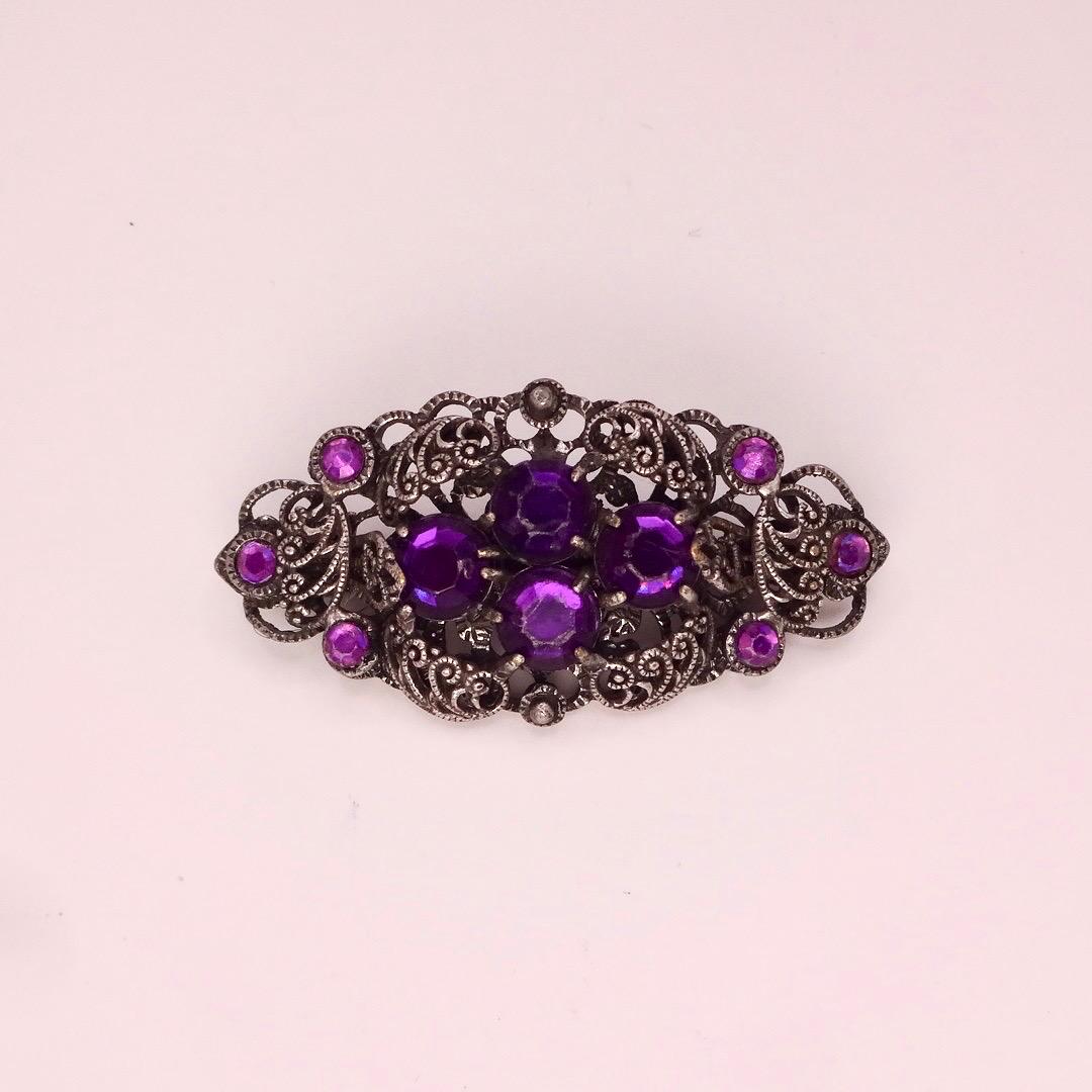Vintage Rhinestone Purple Crystal Brooch Pin