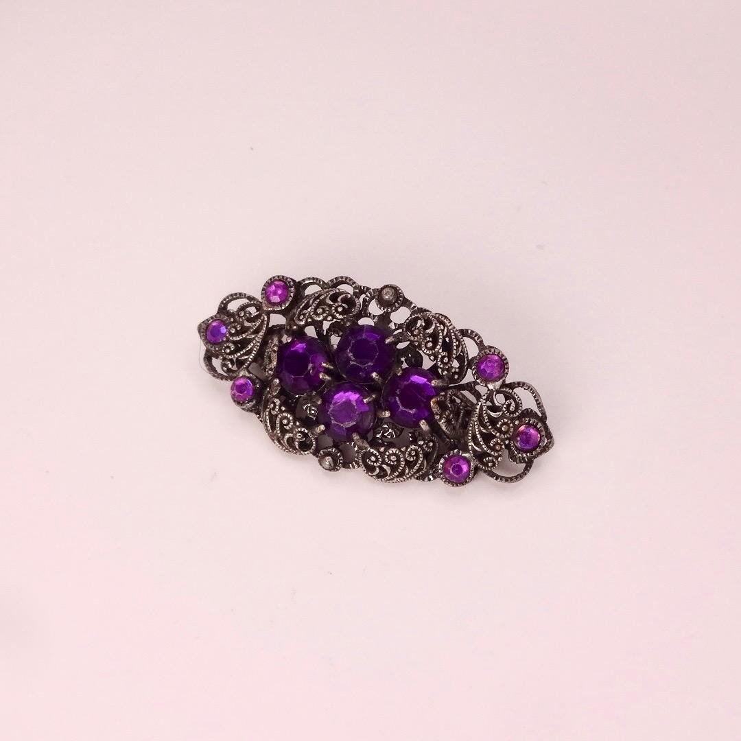 Vintage Rhinestone Purple Crystal Brooch Pin