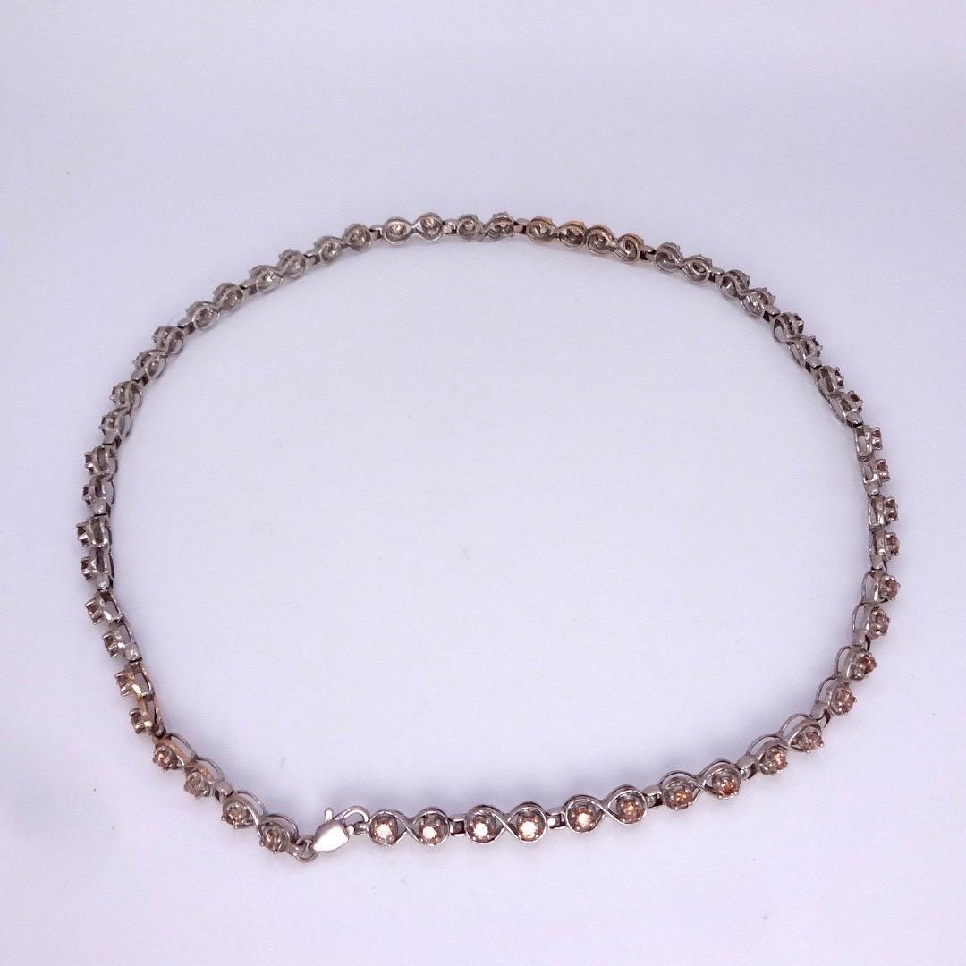 Vintage Champaign Diamond chain 14 inch Choker Chain 925 Sterling Silver necklace