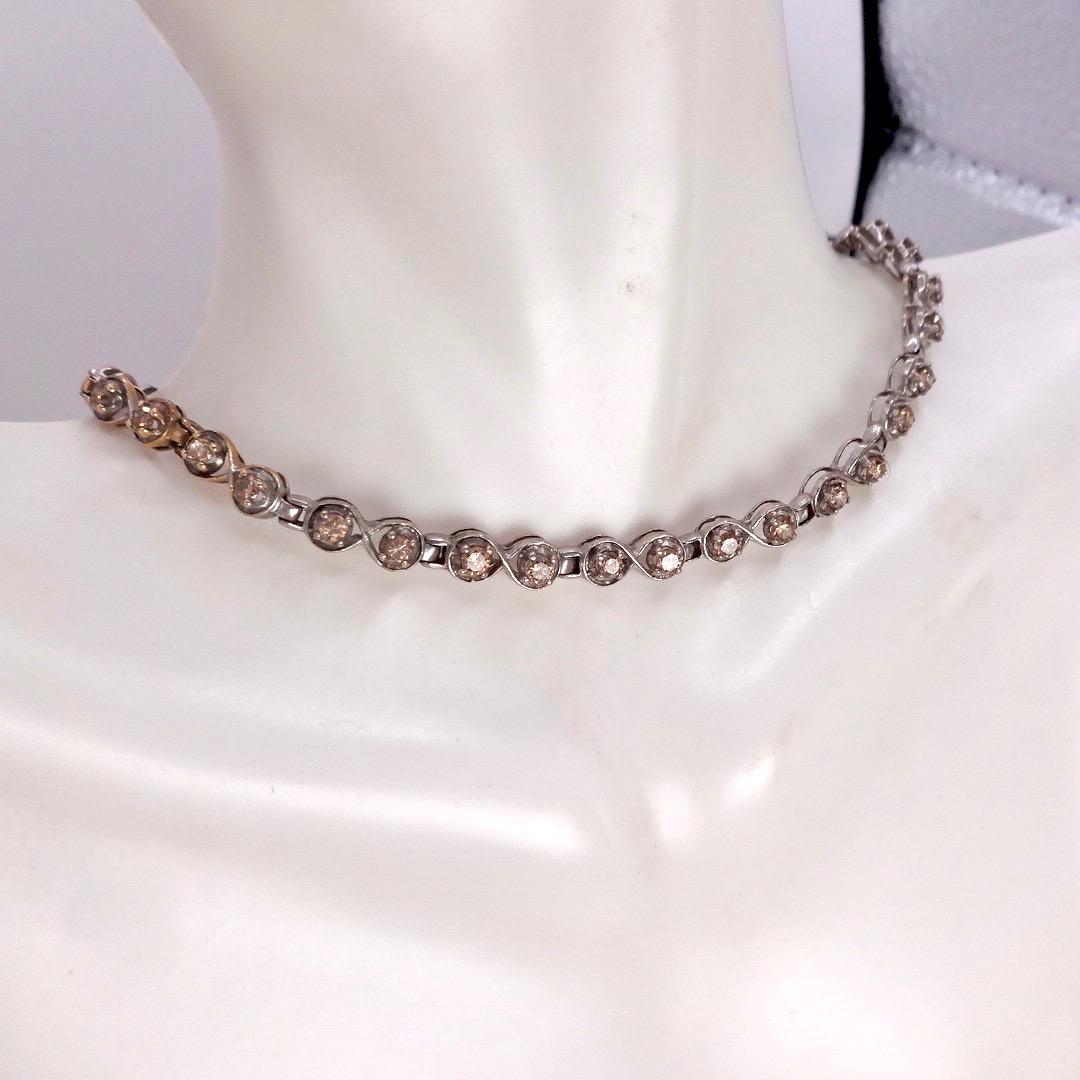 Vintage Champaign Diamond chain 14 inch Choker Chain 925 Sterling Silver necklace