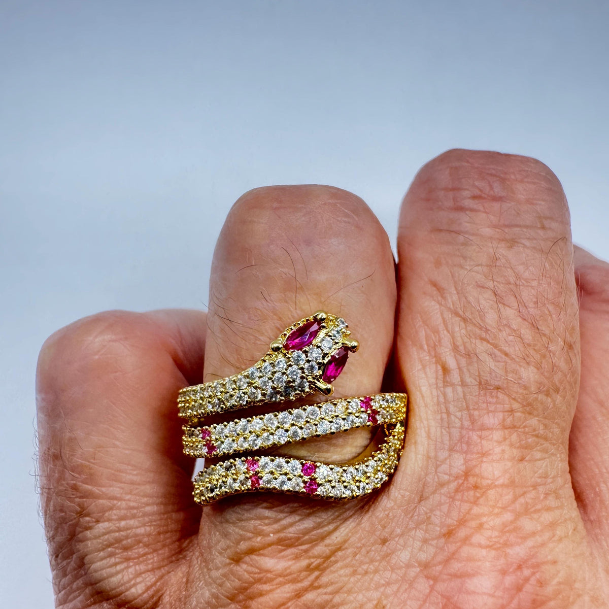 Vintage Snake Serpent Ring Gold filled Deco Cocktail Adjustable