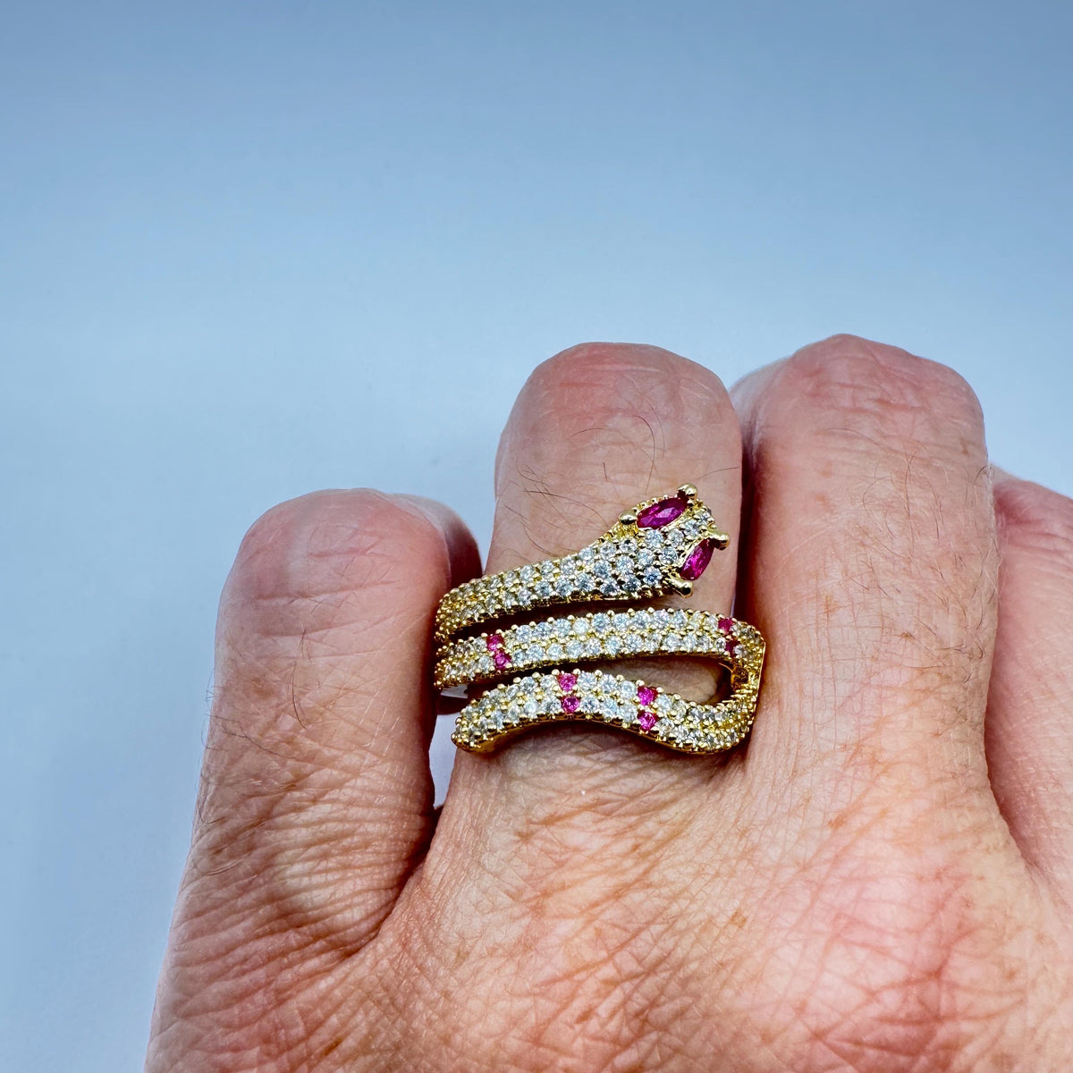 Vintage Snake Serpent Ring Gold filled Deco Cocktail Adjustable