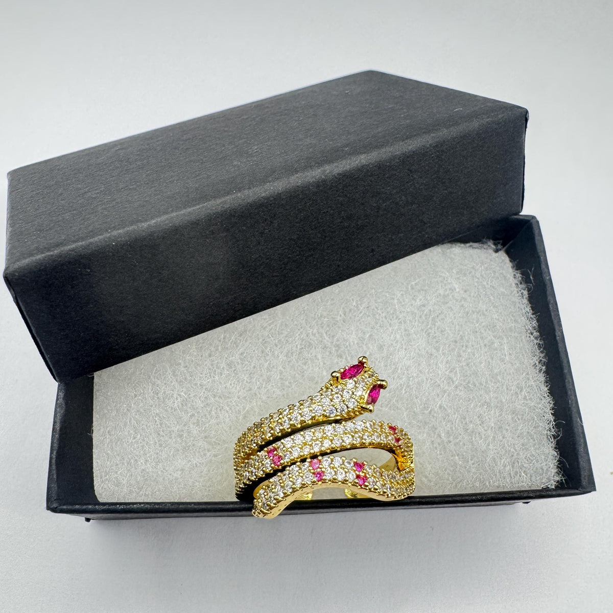 Vintage Snake Serpent Ring Gold filled Deco Cocktail Adjustable
