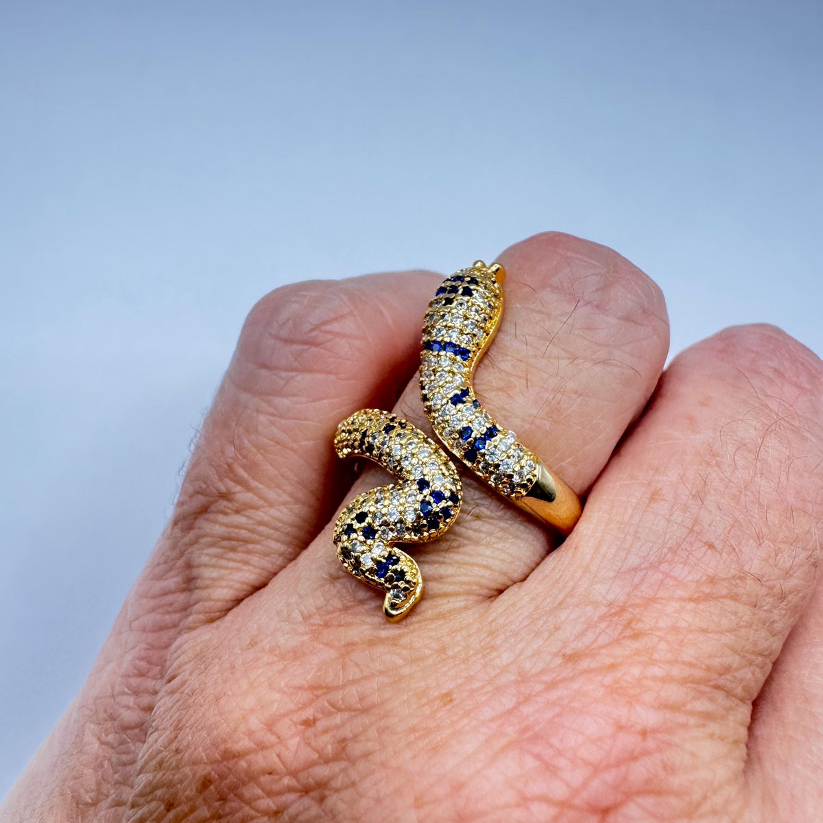 Vintage Snake Serpent Ring Gold filled Deco Cocktail Adjustable