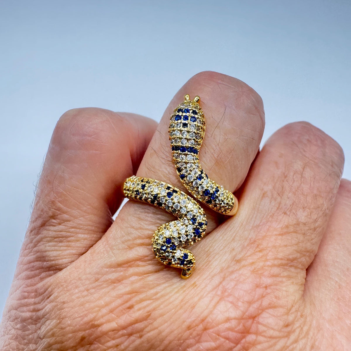 Vintage Snake Serpent Ring Gold filled Deco Cocktail Adjustable