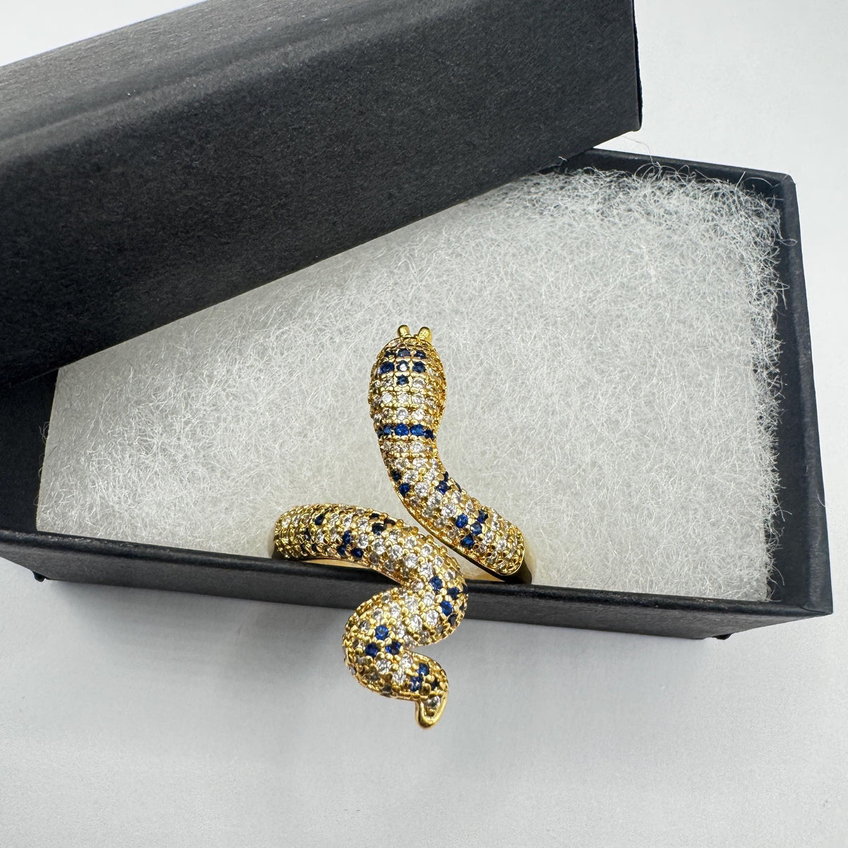 Vintage Snake Serpent Ring Gold filled Deco Cocktail Adjustable