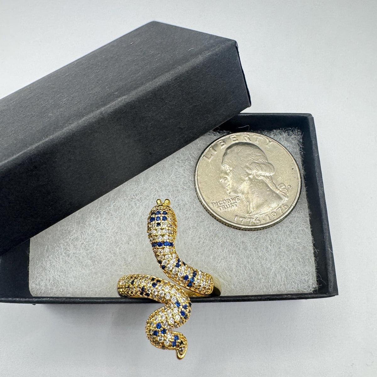 Vintage Snake Serpent Ring Gold filled Deco Cocktail Adjustable