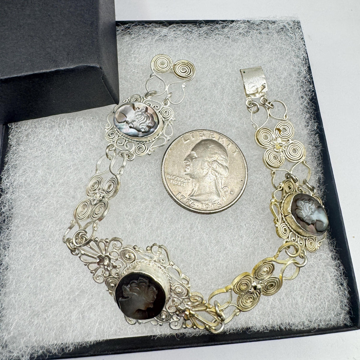 Vintage Abalone Cameo Bracelet 925 Sterling Silver 7 inches