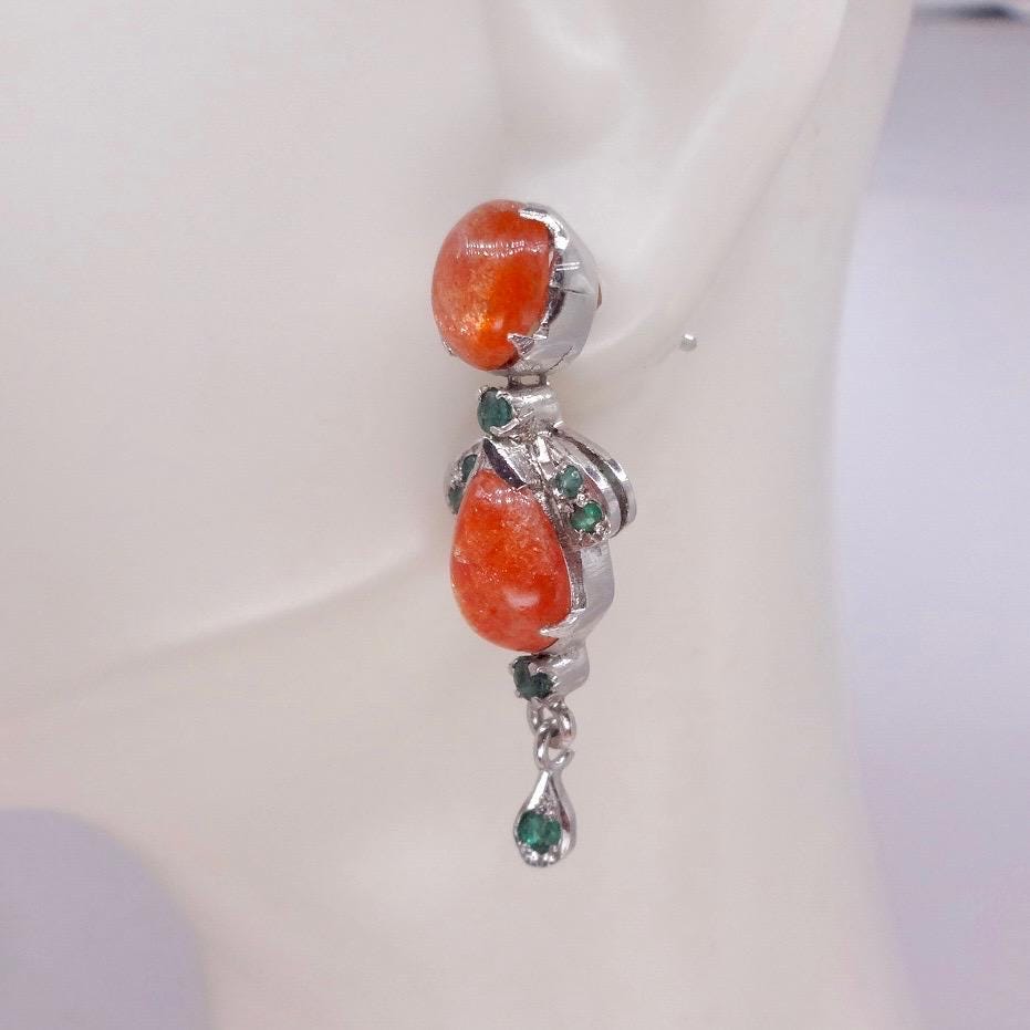 Vintage Citrine Emerald Earrings 925 Sterling Silver Deco