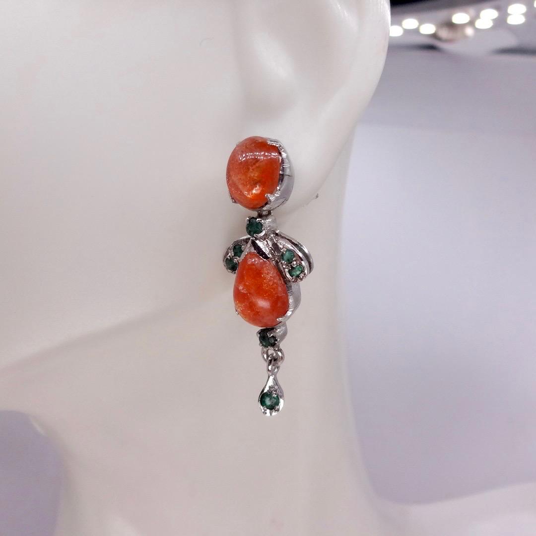 Vintage Citrine Emerald Earrings 925 Sterling Silver Deco