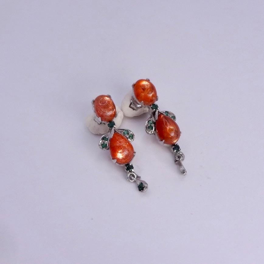 Vintage Citrine Emerald Earrings 925 Sterling Silver Deco