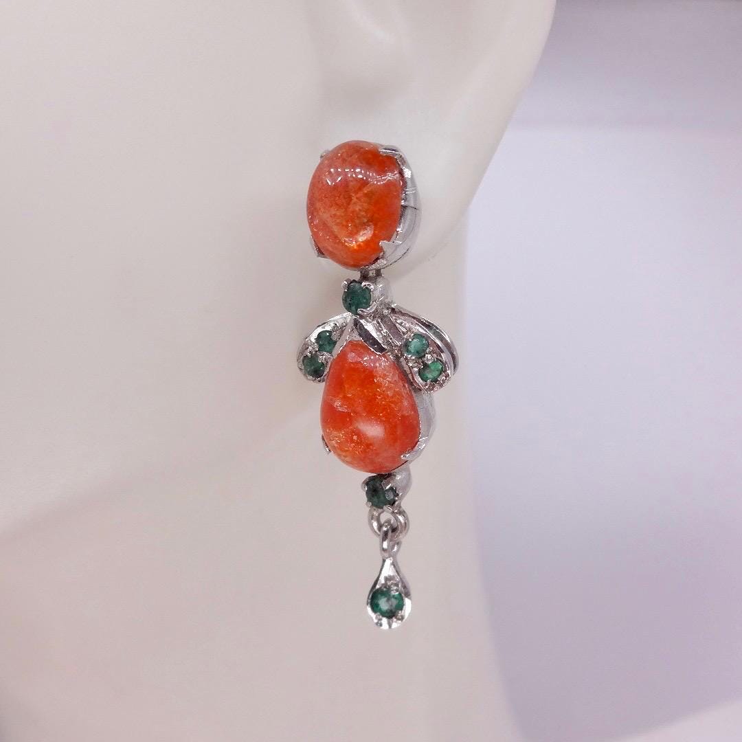 Vintage Citrine Emerald Earrings 925 Sterling Silver Deco