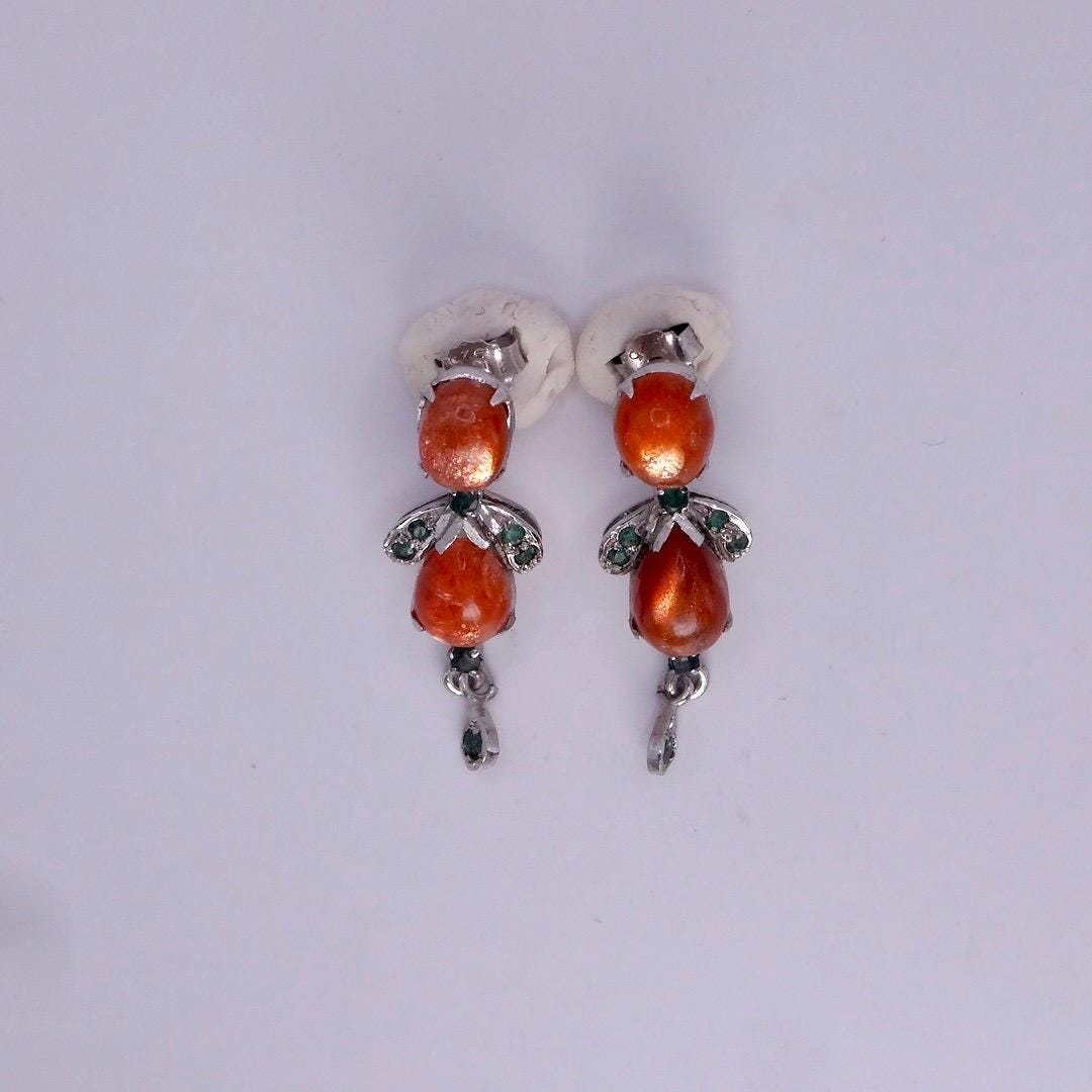 Vintage Citrine Emerald Earrings 925 Sterling Silver Deco