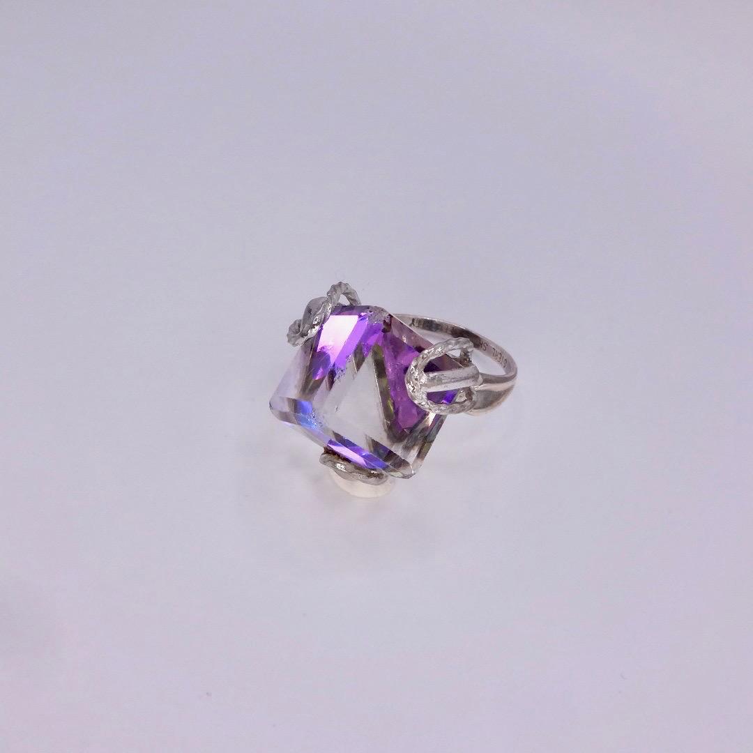 Vintage Purple Crystal 925 Sterling Silver Ring Size 8