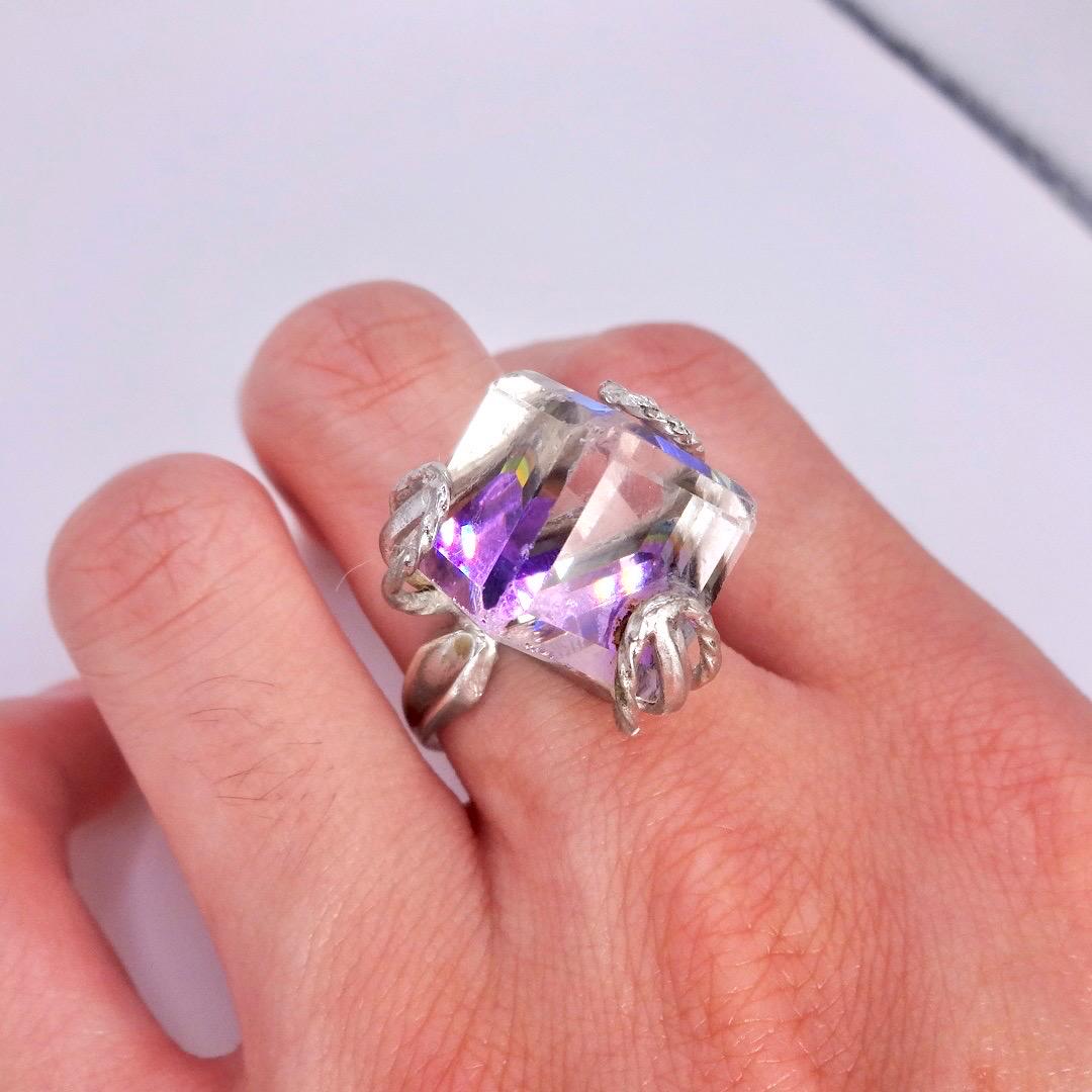 Vintage Purple Crystal 925 Sterling Silver Ring Size 8