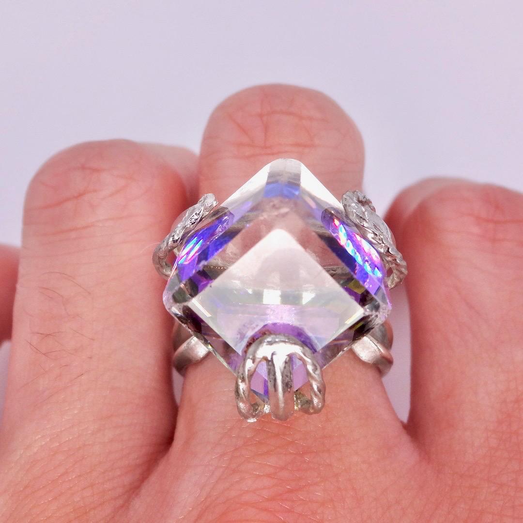 Vintage Purple Crystal 925 Sterling Silver Ring Size 8