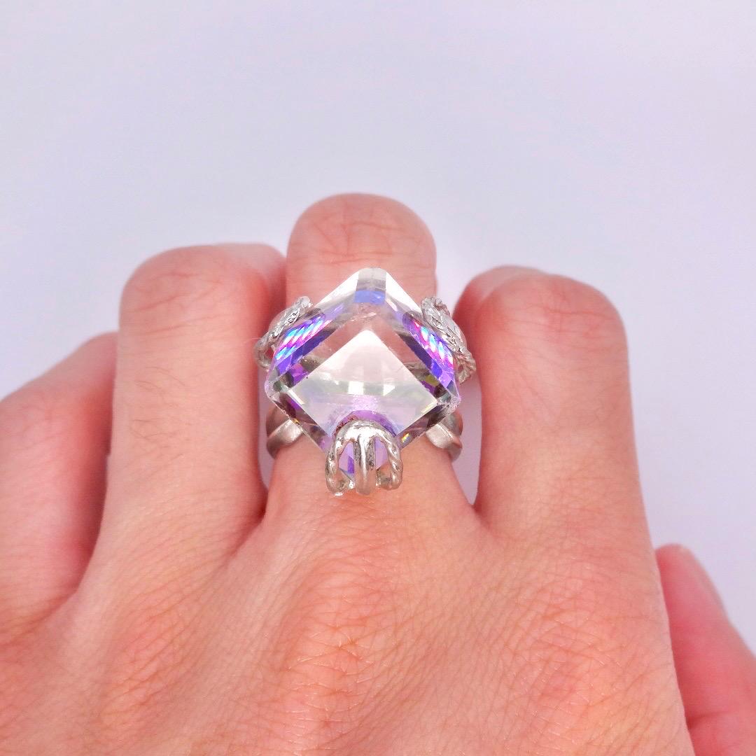 Vintage Purple Crystal 925 Sterling Silver Ring Size 8