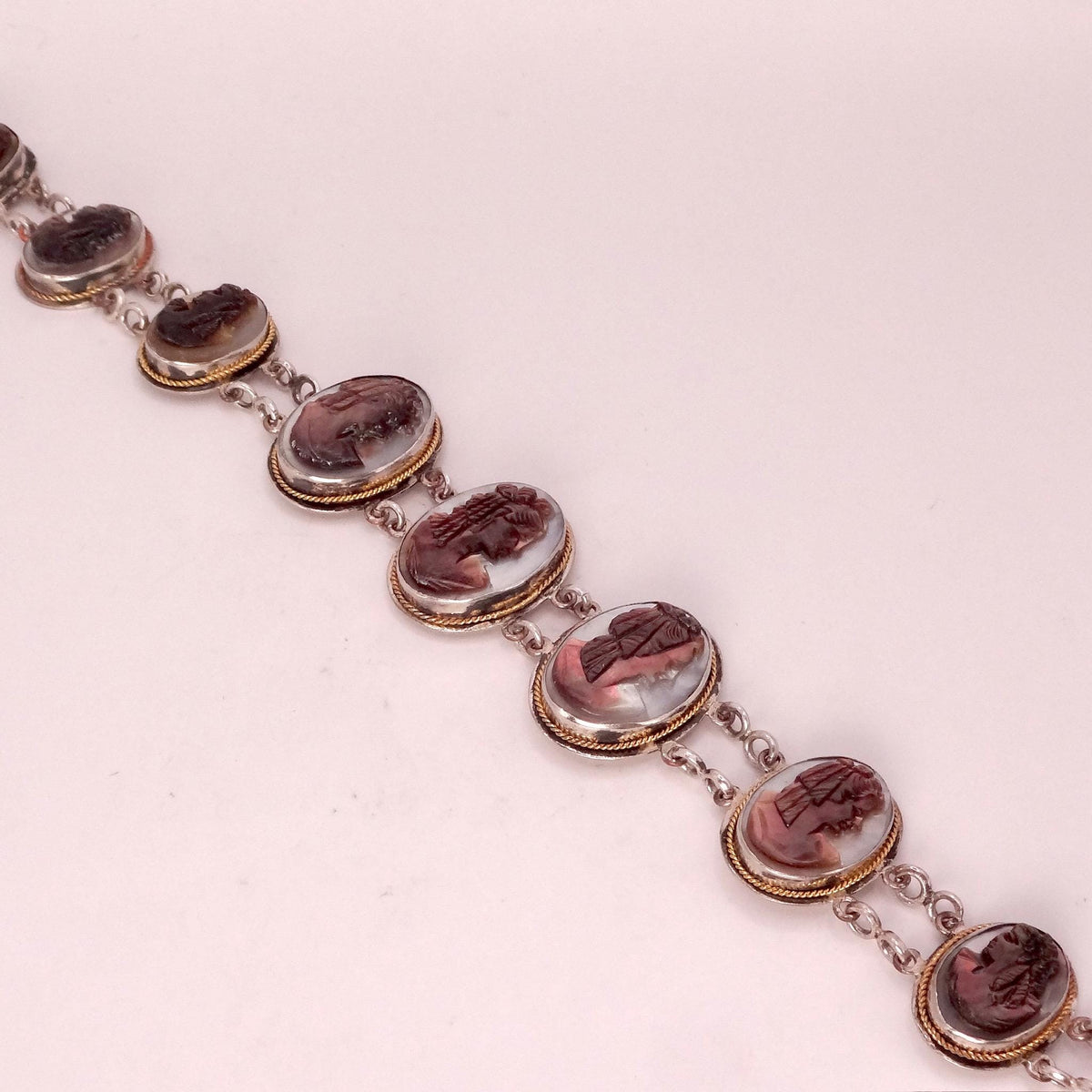 Vintage Abalone Cameo Bracelet 925 Sterling Silver 7 inches