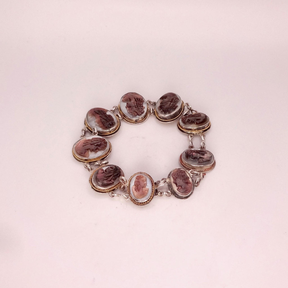 Vintage Abalone Cameo Bracelet 925 Sterling Silver 7 inches