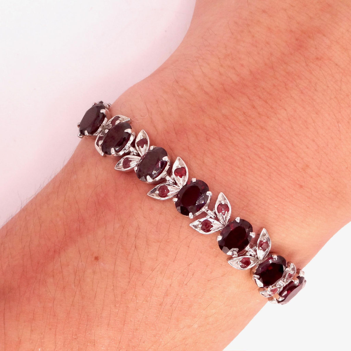 Vintage Bohemian Red Garnet Bracelet 925 Sterling Silver