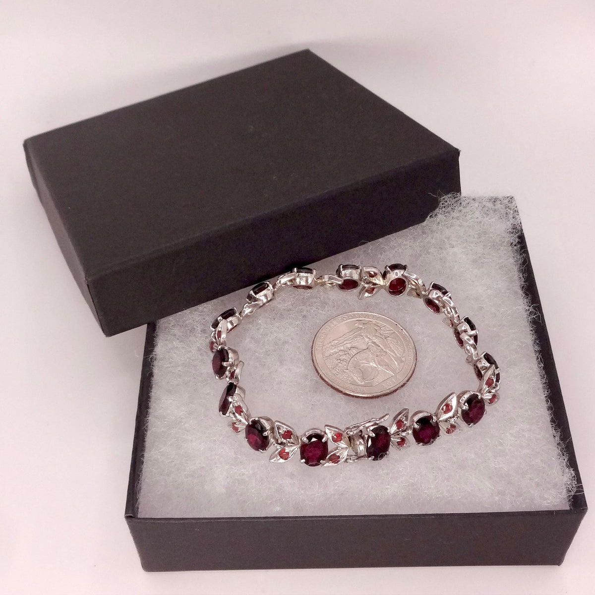 Vintage Bohemian Red Garnet Bracelet 925 Sterling Silver