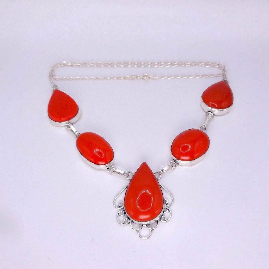 Vintage Boho Silver Red Choker Necklace Choker