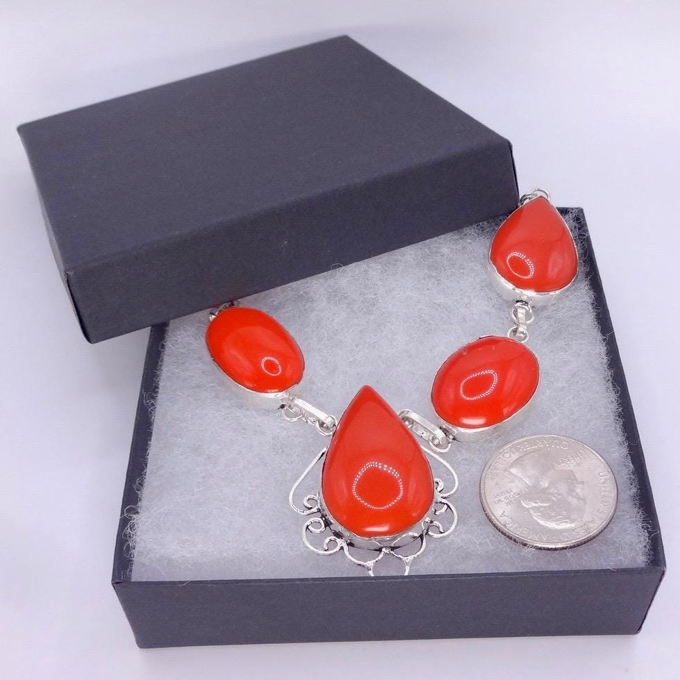 Vintage Boho Silver Red Choker Necklace Choker