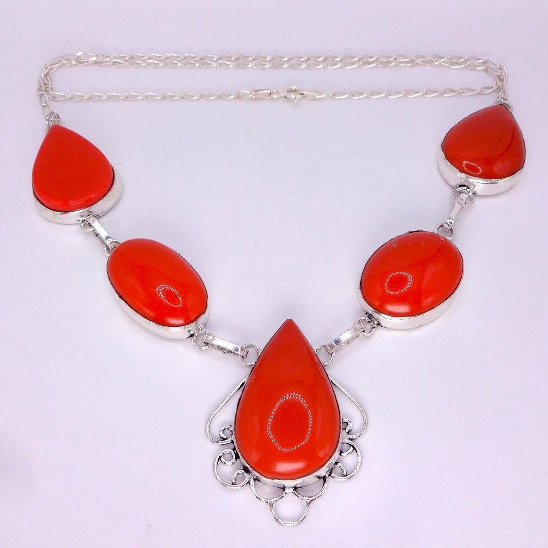 Vintage Boho Silver Red Choker Necklace Choker
