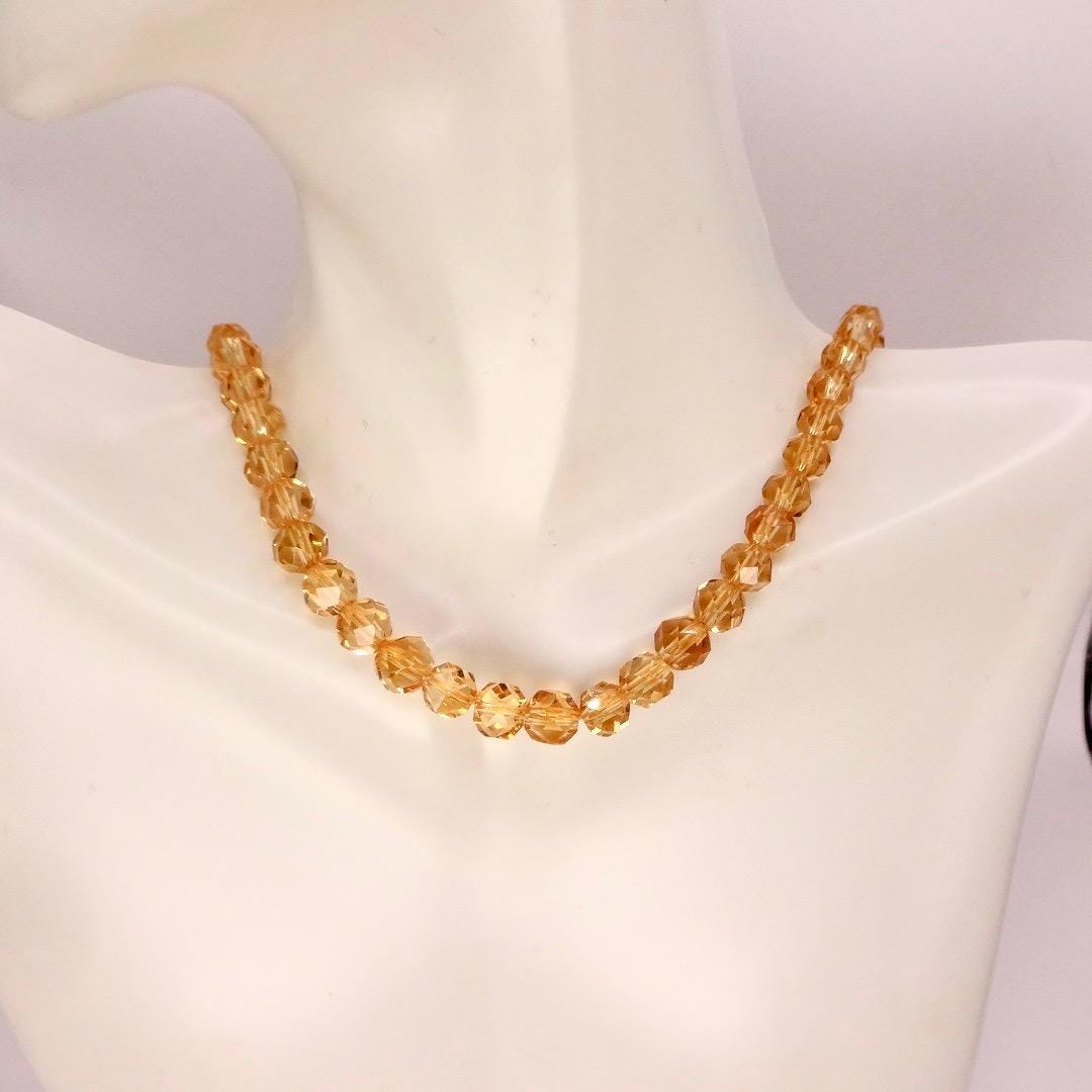 Hand Knotted Vintage Golden Crystal beaded 16 inch Necklace