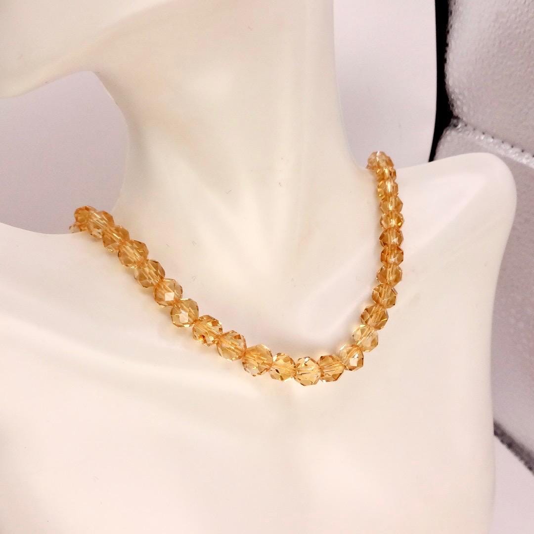 Hand Knotted Vintage Golden Crystal beaded 16 inch Necklace