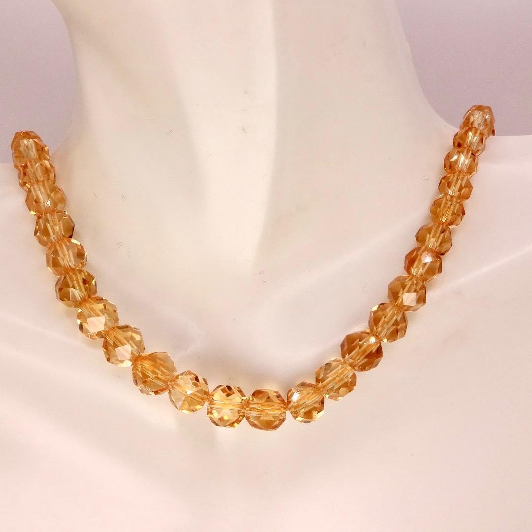 Hand Knotted Vintage Golden Crystal beaded 16 inch Necklace