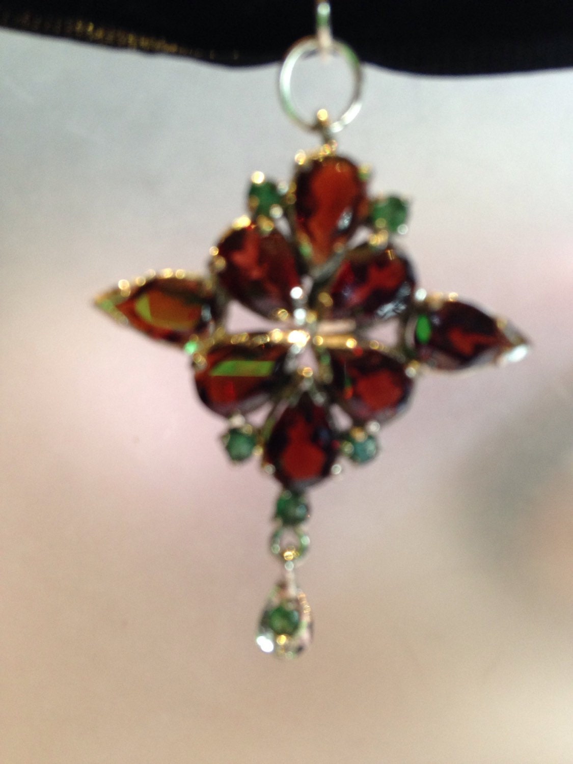 Vintage high quality Handmade 925 Sterling Silver Genuine Garnet Antique Pendant Necklace