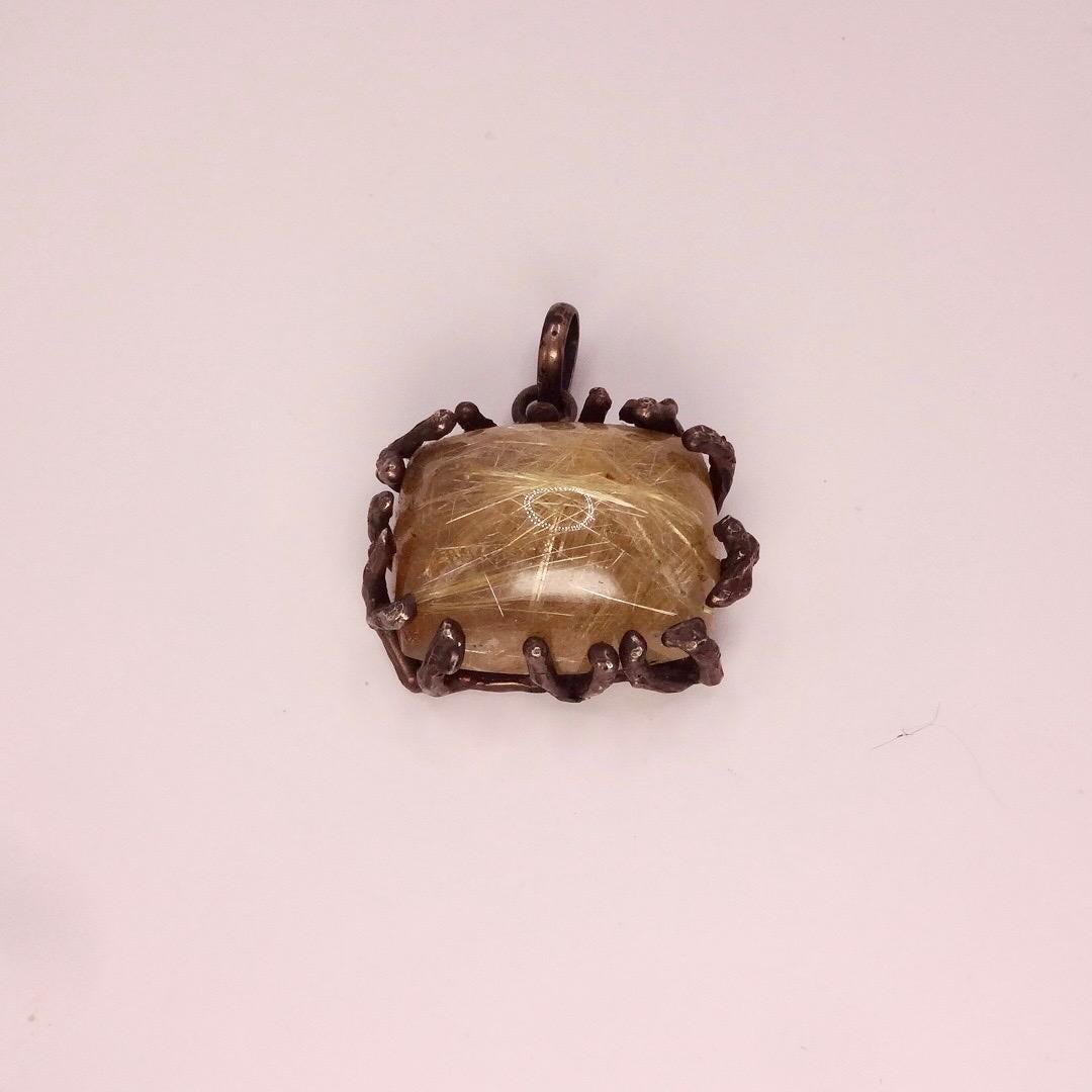 Vintage Rutilated Quartz Black Velvet Choker Pendant 925 Sterling Silver