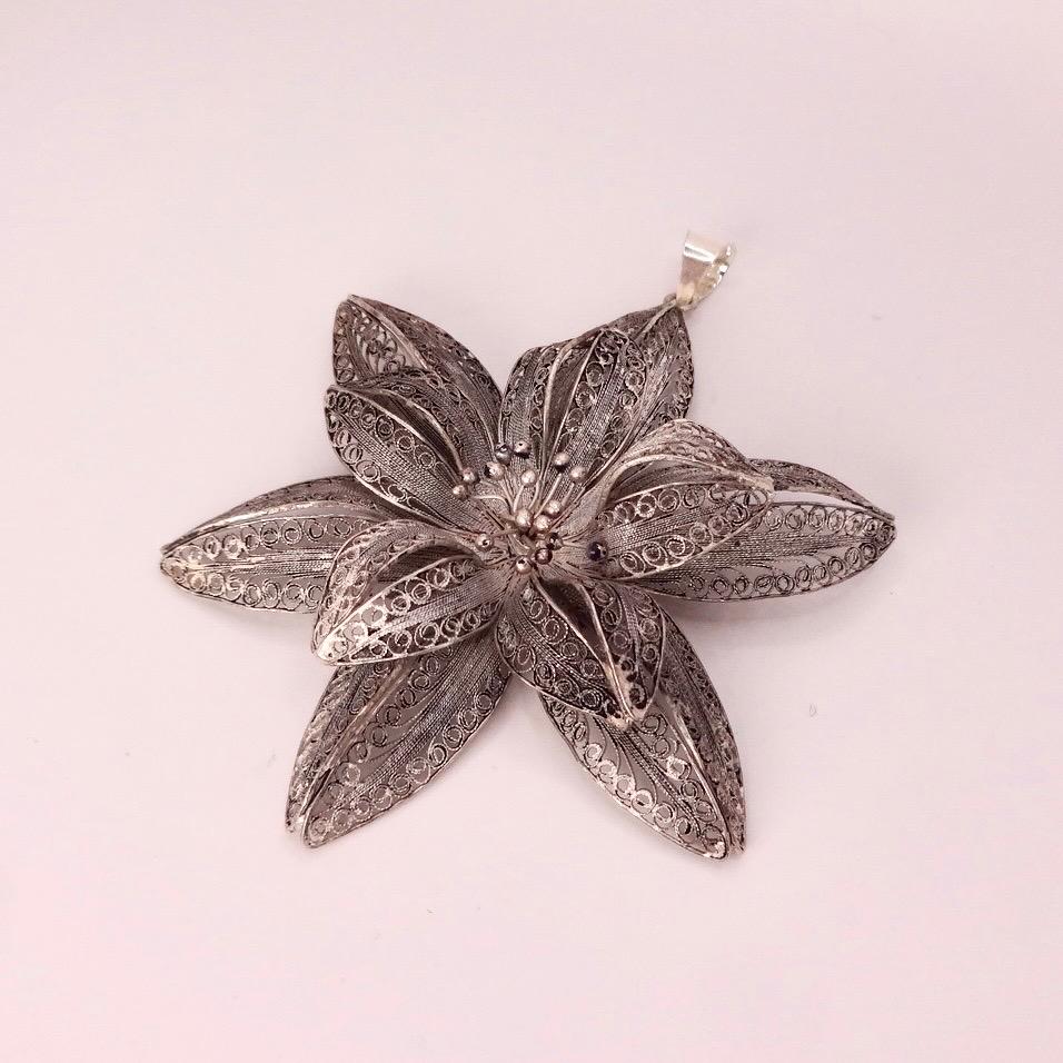 Vintage Huge Filigree Choker 925 Sterling Silver Flower Necklace