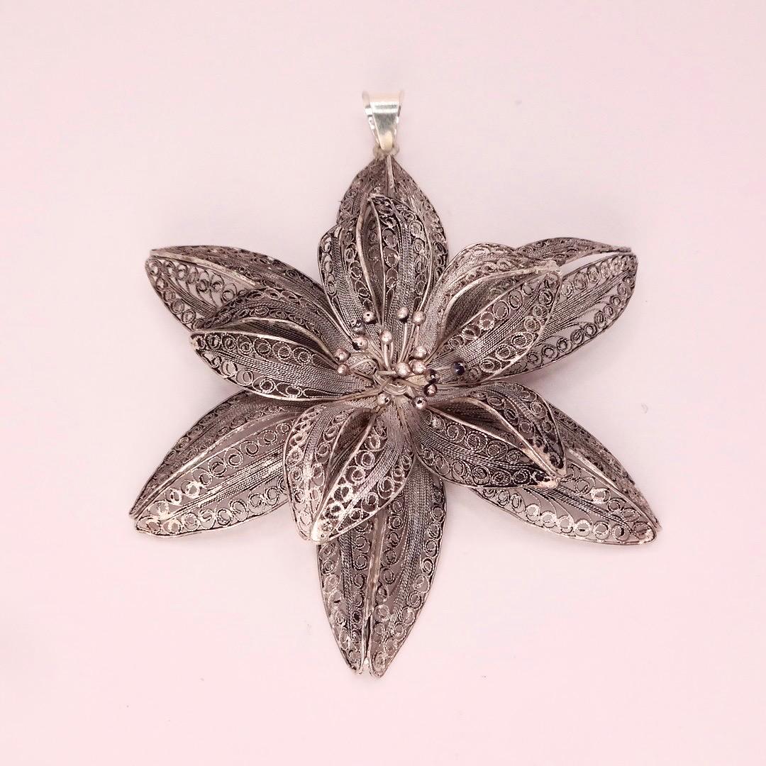 Vintage Huge Filigree Choker 925 Sterling Silver Flower Necklace