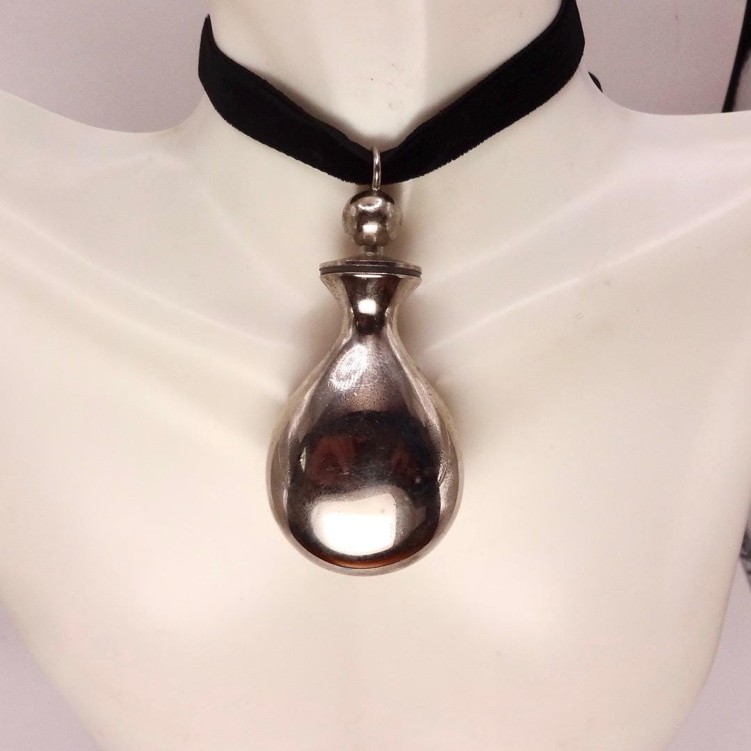 Vintage Perfume Oil Bottle 925 Sterling silver Pendant Necklace