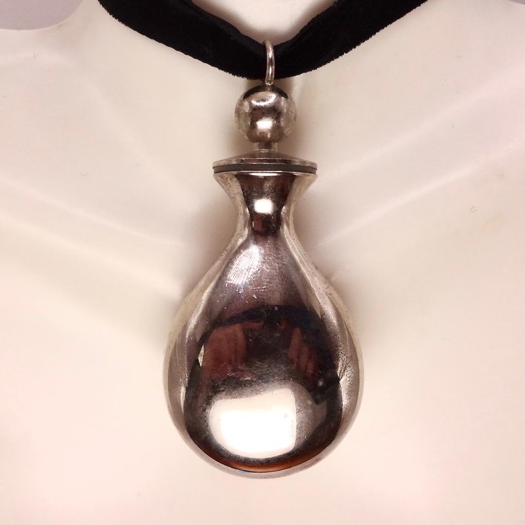 Vintage Perfume Oil Bottle 925 Sterling silver Pendant Necklace