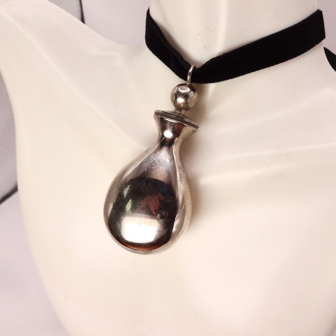 Vintage Perfume Oil Bottle 925 Sterling silver Pendant Necklace