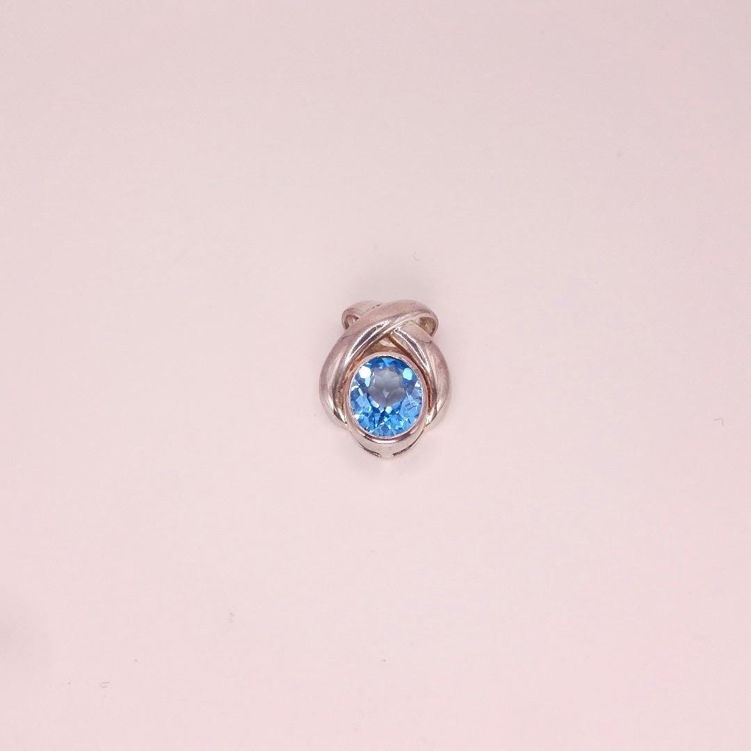 Vintage Genuine Blue Topaz 925 Sterling Silver Deco Choker Necklace Pendant