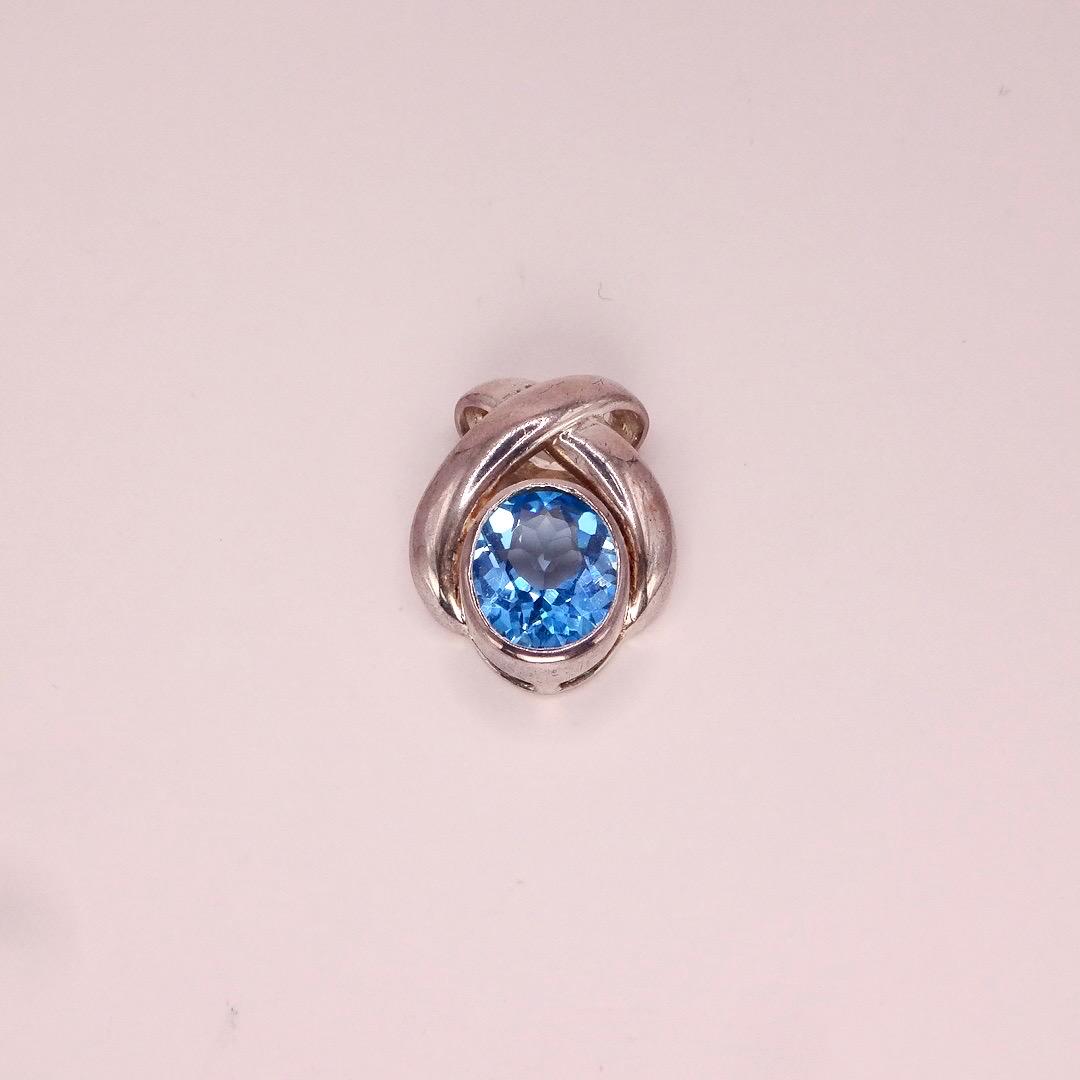 Vintage Genuine Blue Topaz 925 Sterling Silver Deco Choker Necklace Pendant
