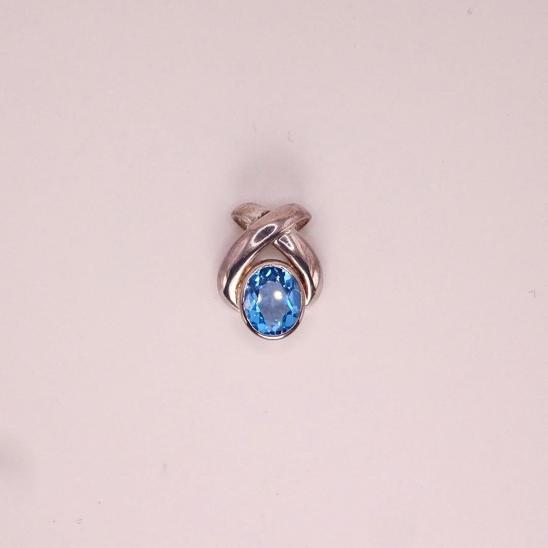 Vintage Genuine Blue Topaz 925 Sterling Silver Deco Choker Necklace Pendant