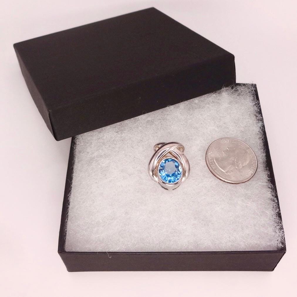 Vintage Genuine Blue Topaz 925 Sterling Silver Deco Choker Necklace Pendant