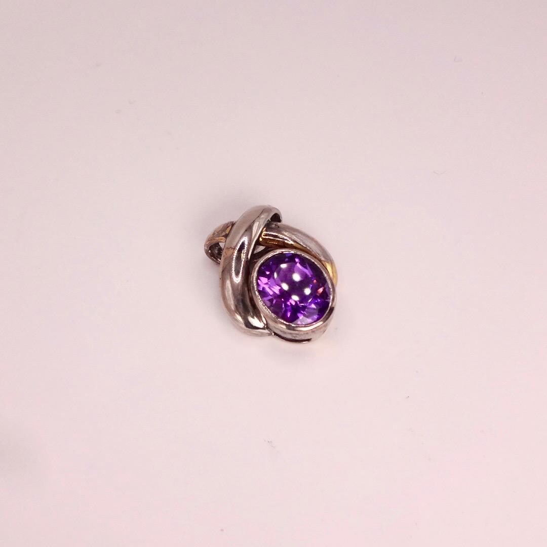 Vintage Purple Amethyst Choker 925 Sterling Silver Pendant Necklace