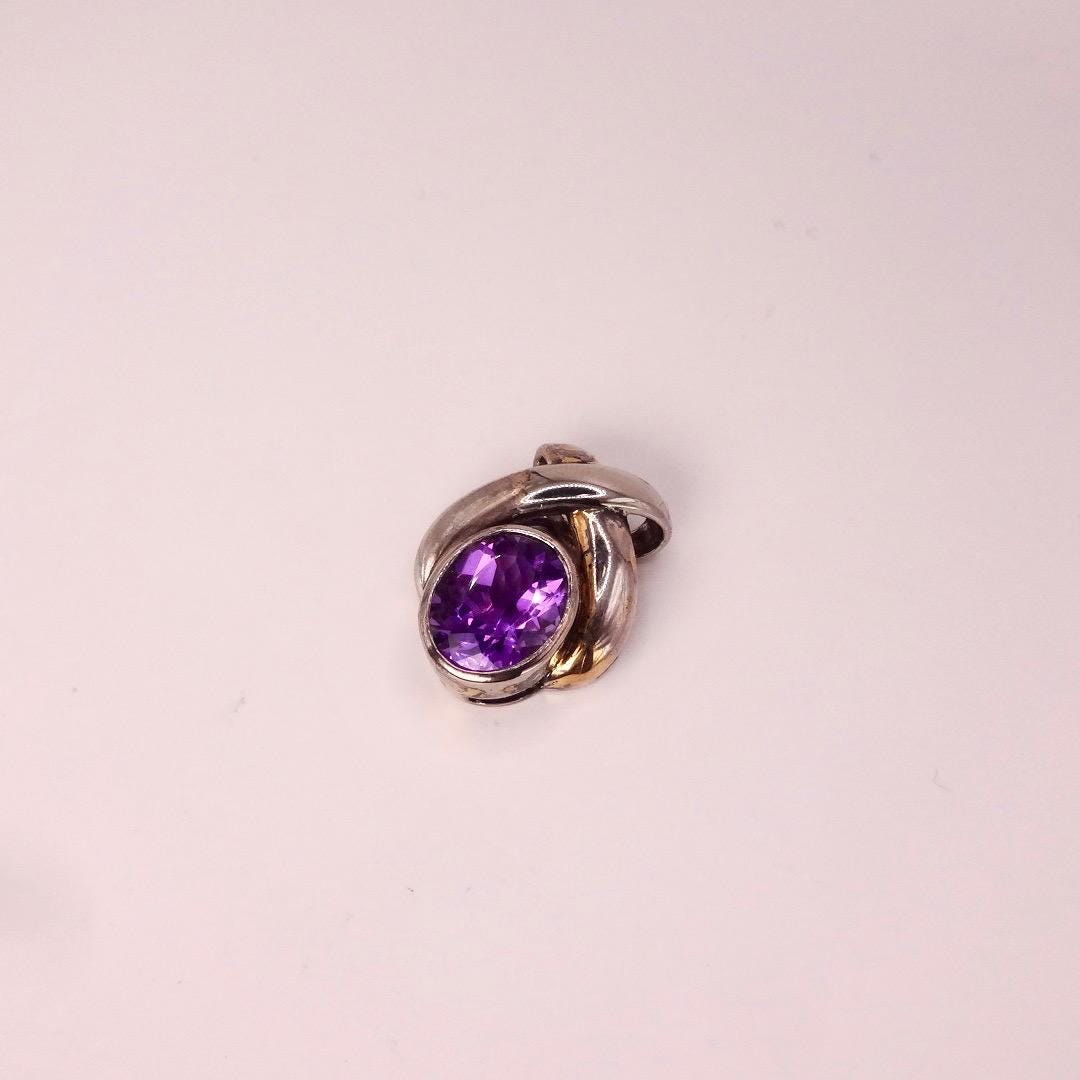 Vintage Purple Amethyst Choker 925 Sterling Silver Pendant Necklace