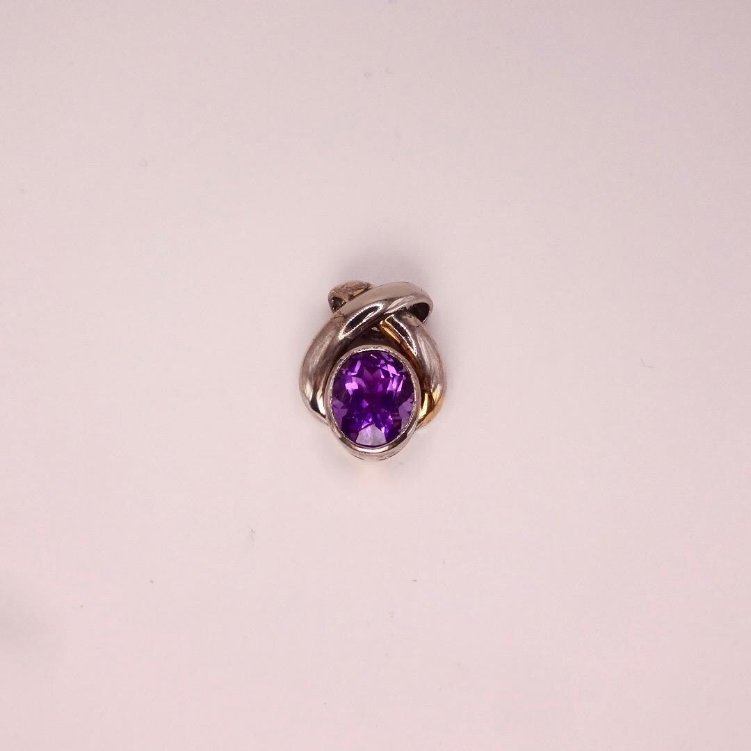Vintage Purple Amethyst Choker 925 Sterling Silver Pendant Necklace
