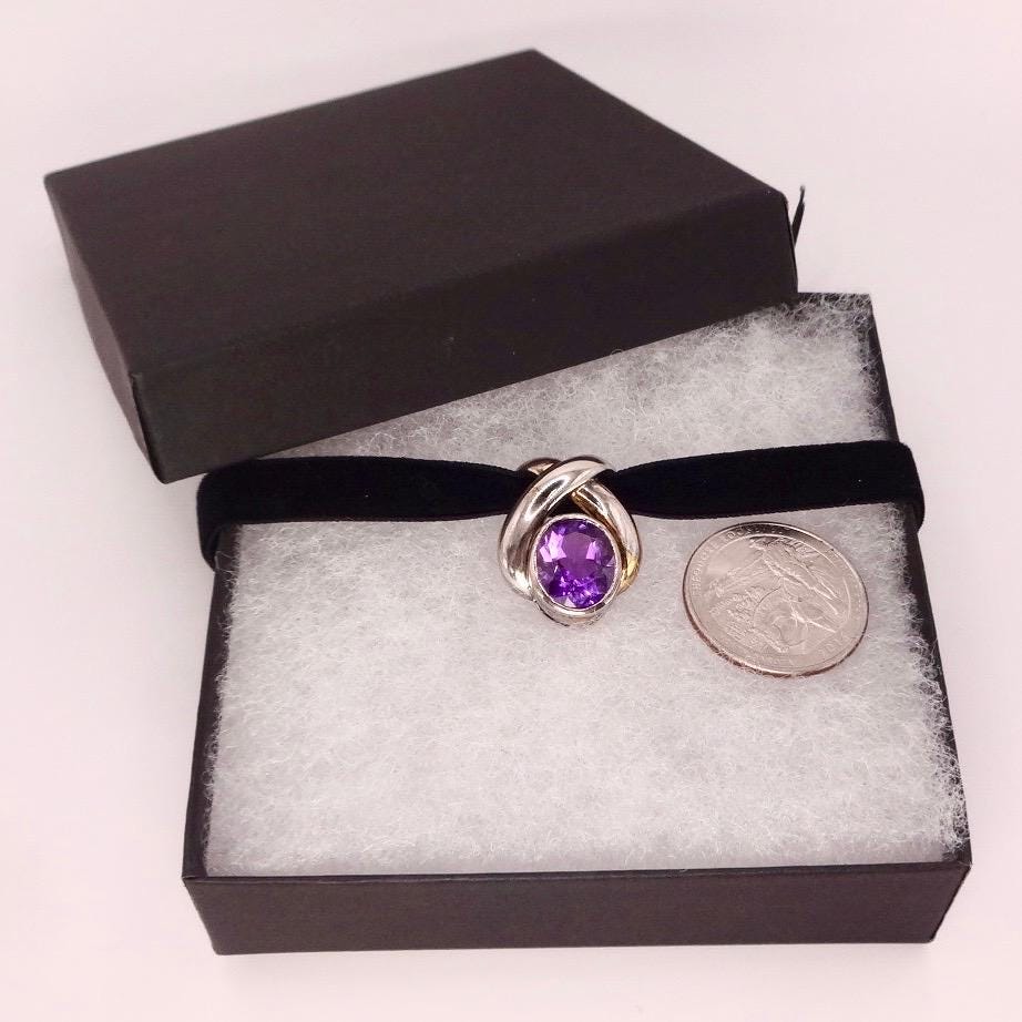 Vintage Purple Amethyst Choker 925 Sterling Silver Pendant Necklace
