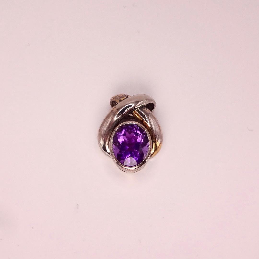 Vintage Purple Amethyst Choker 925 Sterling Silver Pendant Necklace